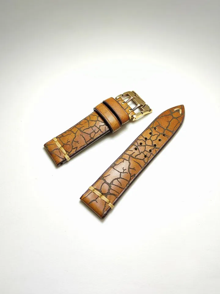 Handmade watch strap with crackled surface