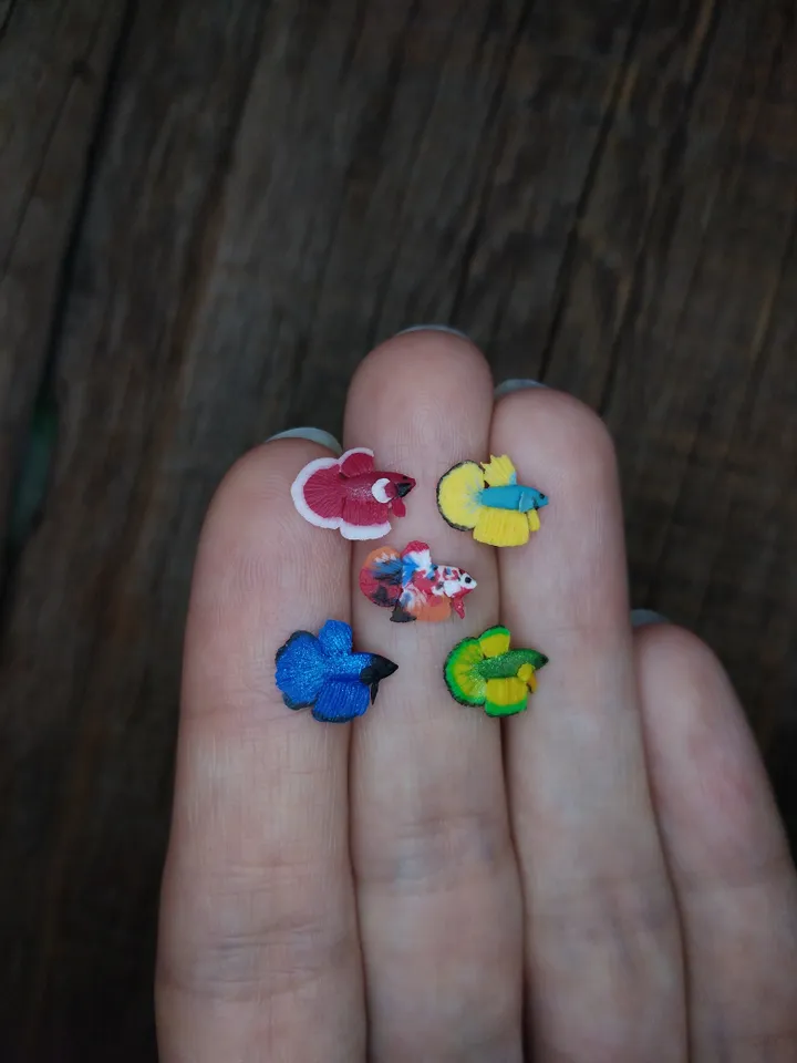 Set of miniature Betta fish 10 pcs, tiny fish for diorama, dollhouse or resin art
