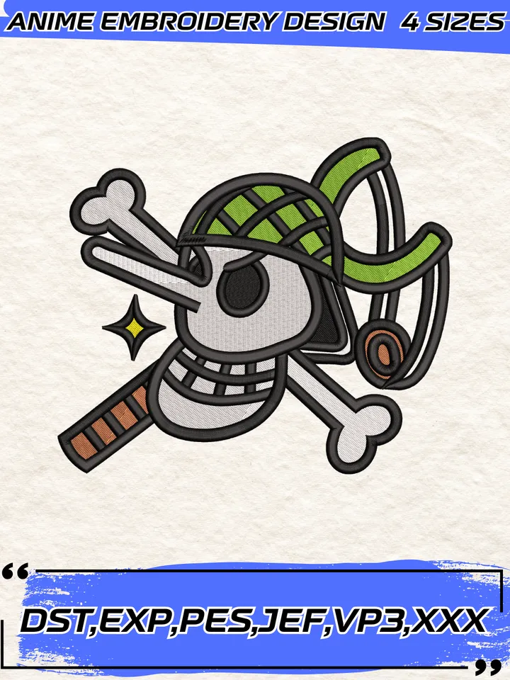 Usopp Jolly Roger Embroidery Design,One Piece Anime Embroidery Design,4 Sizes,Instant Download
