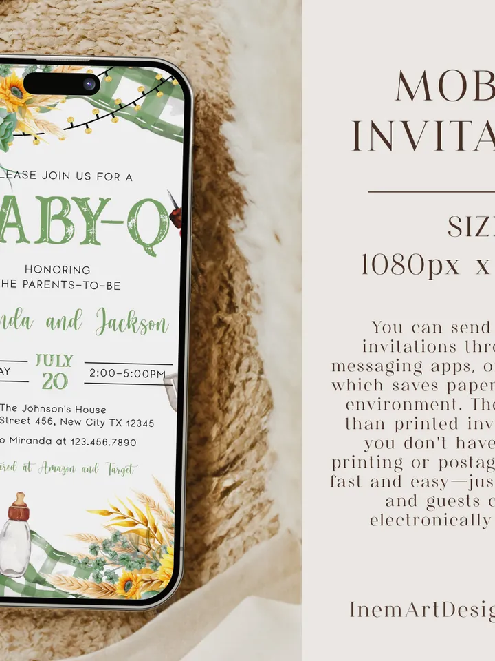 Baby-Q Baby Shower Invitation, BBQ Baby Shower Invite, Backyard Baby Shower, BBQ Party Baby Sprinkle Invitation, Editable Template I116