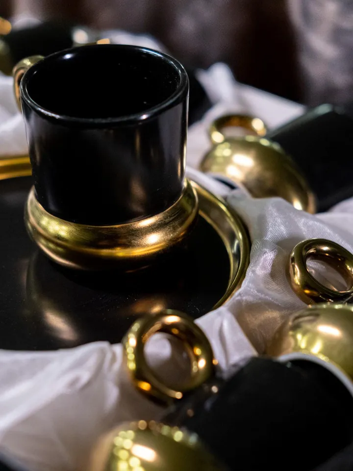 Black And Gold Luxury 12 Pieces Tea Cups And Saucers | Black and Gold Tea Cups | Elegant 12-Pieces Tea Cups
