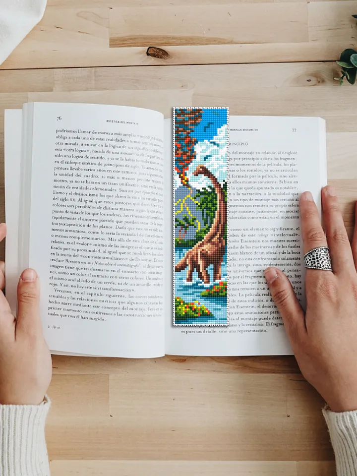 Bookmark cross stitch pattern download PDF Modern handmade bookmark digital PDF Dinosaur cross stitch chart, Nature lover gift, Volcano #B74