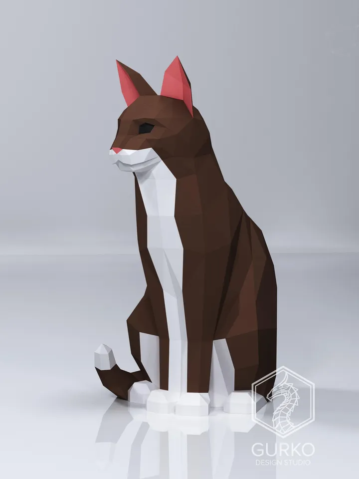 Sitting Cat Papercraft, Digital Template, PDF Download, Gurko, 3D Low Poly, Pepakura, DIY Origami Sculpture, Paper Decor, DIY Gift