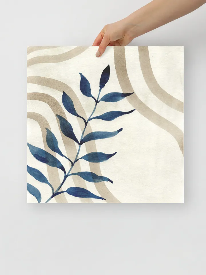 Indigo Beige Floral Minimalist Watercolor Wall Art, Set Of 2, Abstract Art Print, Blue Home Decor,
