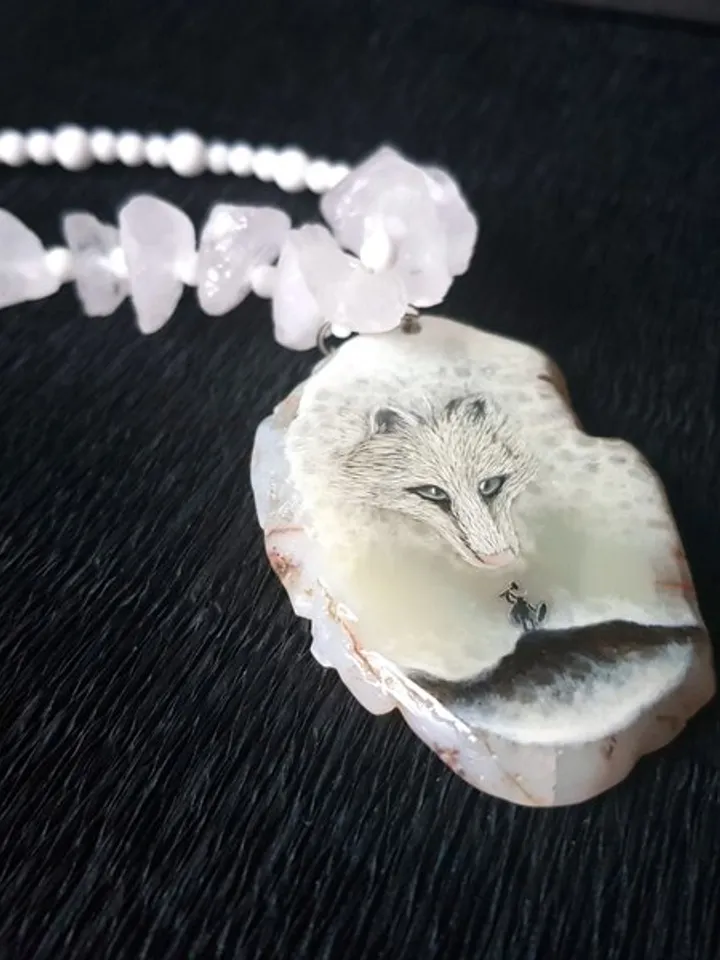Viking necklace with Fenrir jewelry. Norse jewelry, norwegian folk art. Mjolnir