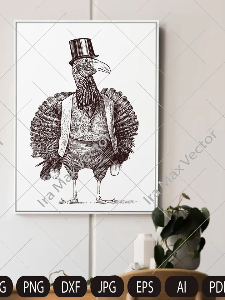 Turkey Svg, MR. Turkey clipart,Turkey in top Hat, Turkey detailed, Turkey bird,  Funny Turkey Svg ,Turkey Vector Svg, Farm birds,Poultry