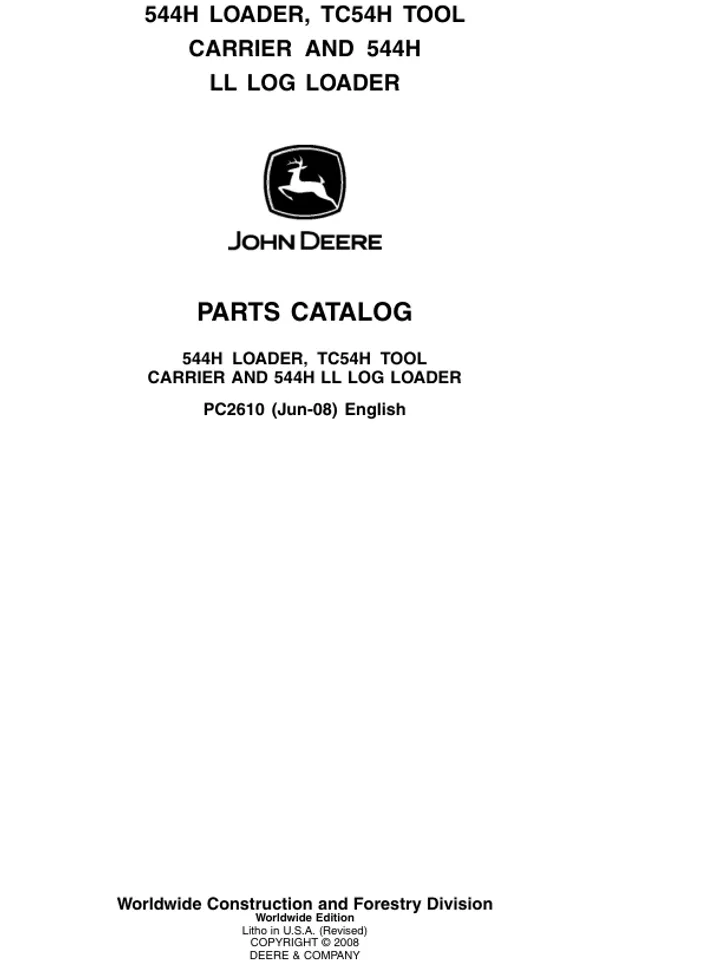JOHN DEERE 544H TC54H LOADER PARTS CATALOG MANUAL