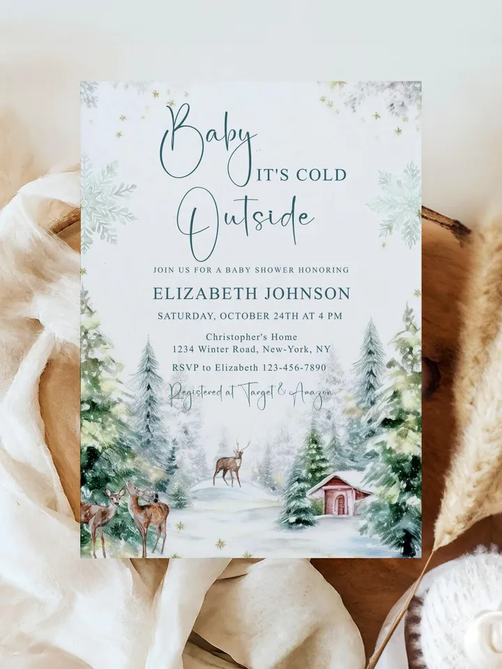 Winter Baby Shower Invitation. Baby Its Cold Outside. Gender Neutral Baby Shower Invitation. Editable Winter Baby Shower Invitation - i130