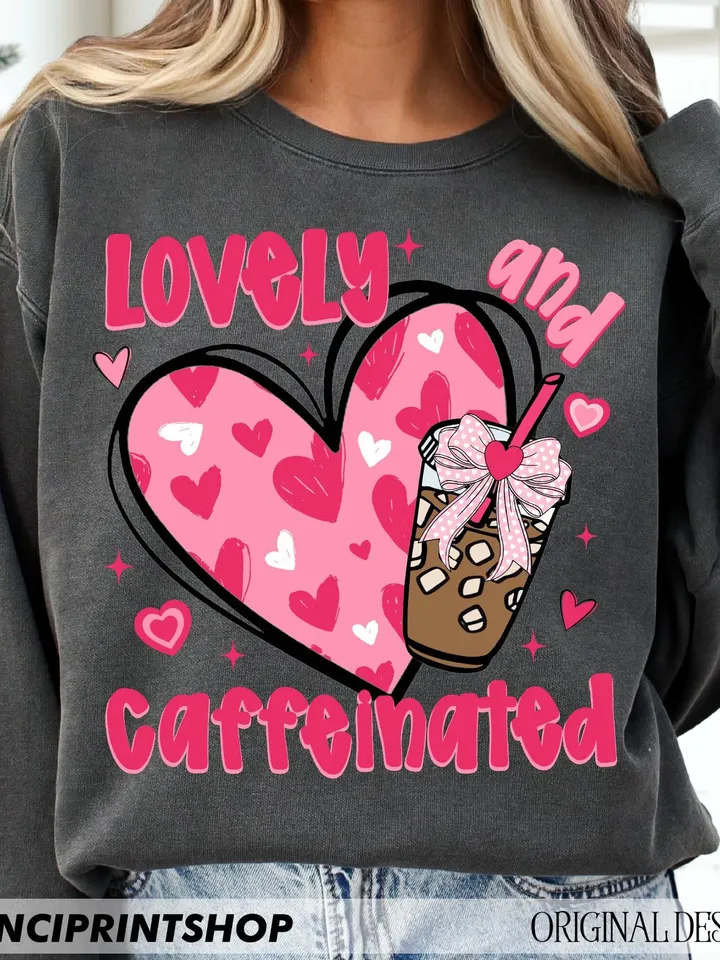 To Be Lovely & Caffeinated Png, Coffee Valentine Png, Valentine's Day Png, Coffee Valentine Heart Png, Coffee Lover Png, Valentine Bow png