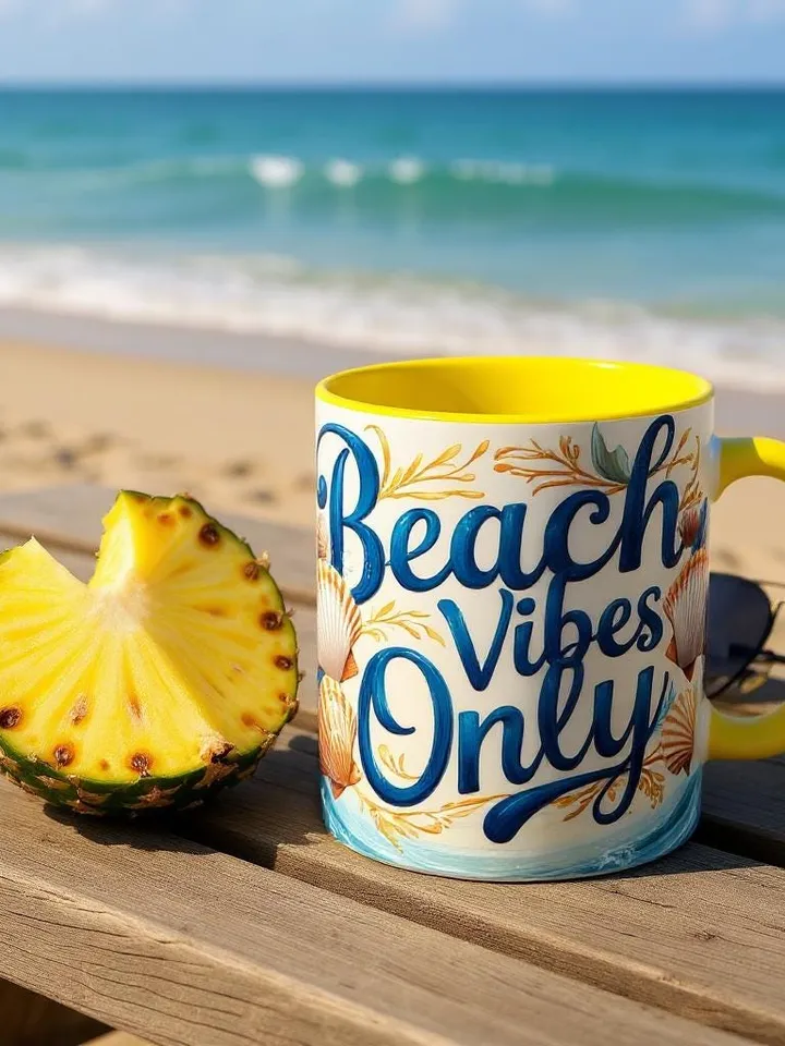 Beach Vibes Only Mug | Coastal Seashell Coffee Cup | Ocean Aesthetic Cup, Summer Gift Idea, Hand Lettered, Coastal Kitchen Decor, Home Decor