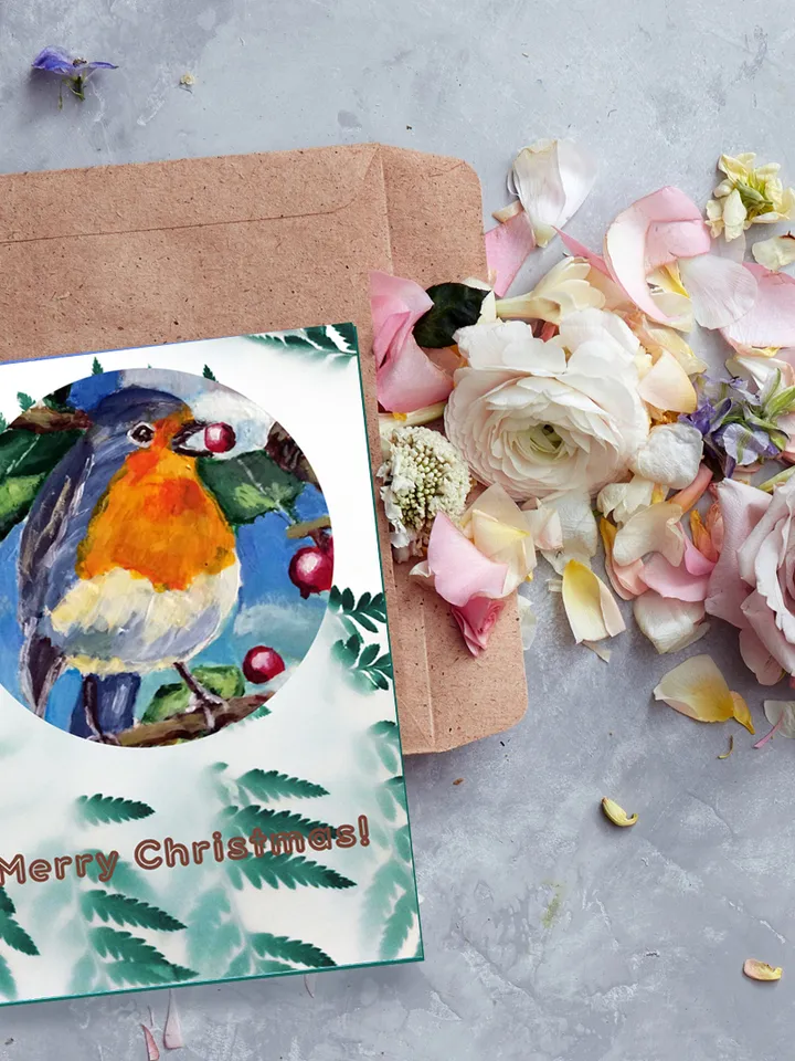 Printable Xmas Card, Winter birds Greeting card handmade, Christmas gift, Digital download