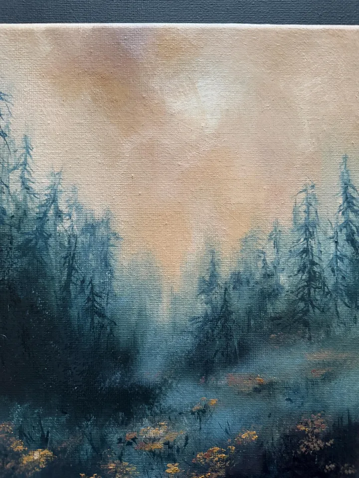 Forest Oil Painting Trees Original Wall Art Foggy Forest Painting