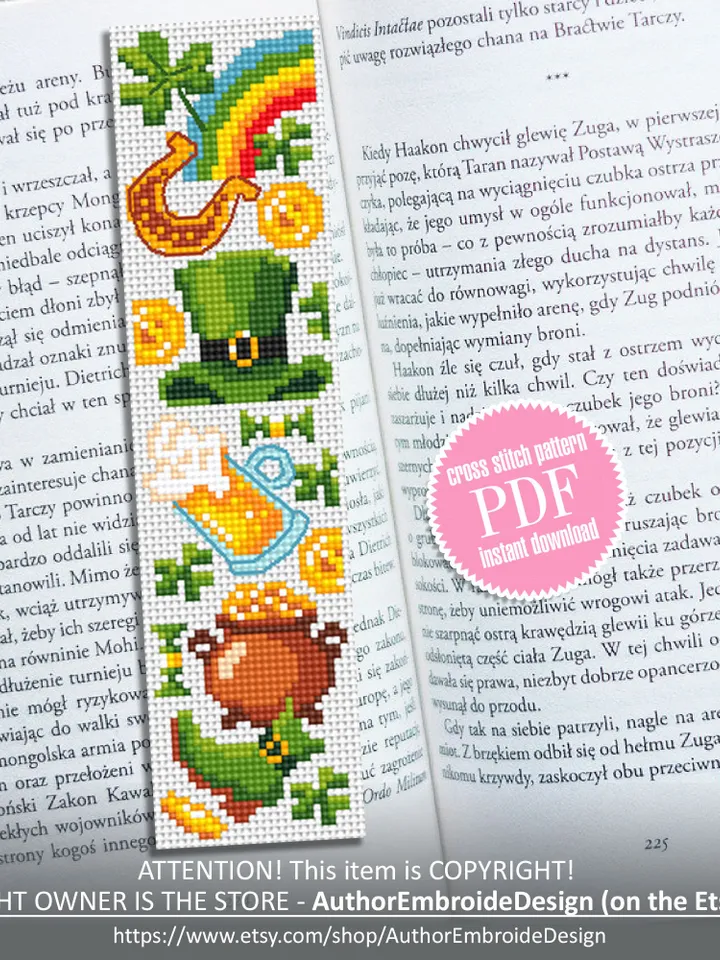 St Patrick bookmark cross stitch pattern PDF download Irish cross stitch sampler, Funny Bookmark pattern digital PDF, Patrick day gift #B256