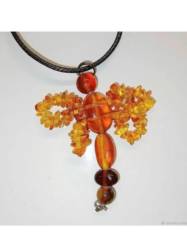 Natural Amber Dragonfly Necklace Insect Baltic Amber Pendant Nature Yellow Jewelry For Girls Her