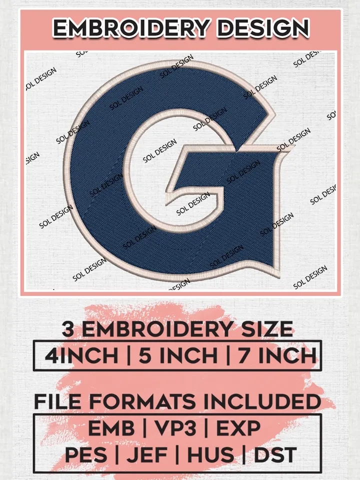 Georgetown Hoyas Logo Machine Embroidery Design, NCAA Georgetown Hoyas Embroidery Design Design files, NCAA Embroidery Designs, NCAA Machine Embroidery Designs, Digital Download