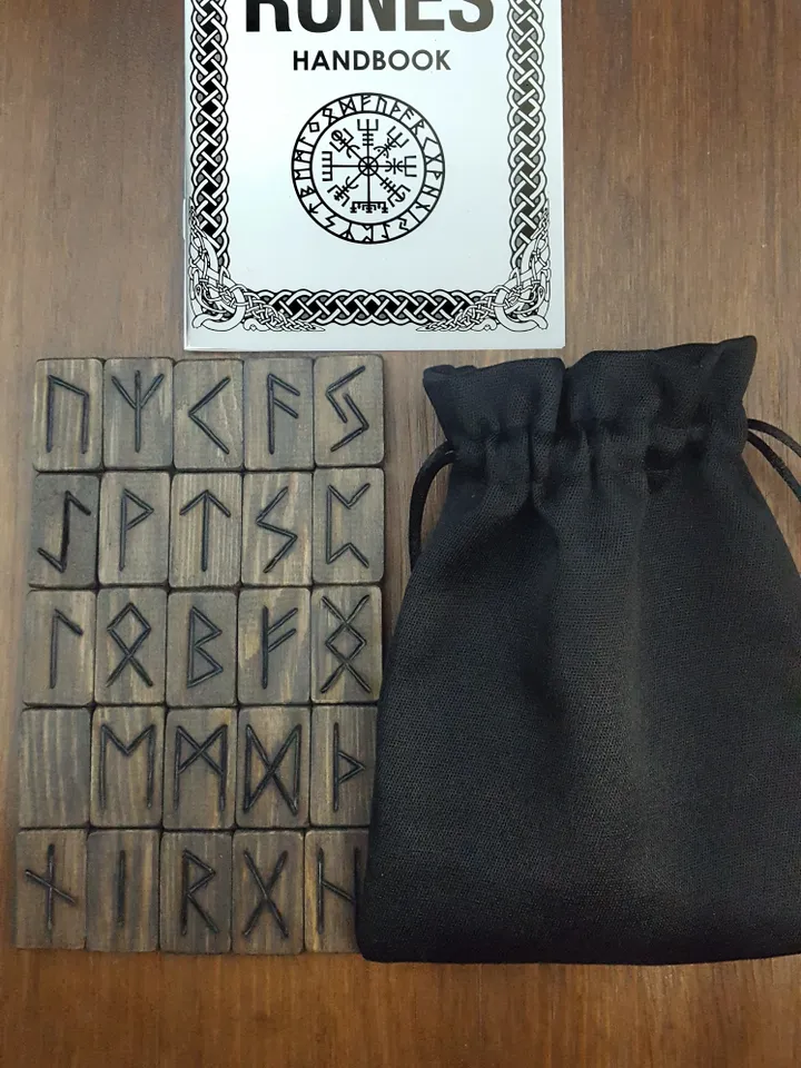 Shadows Runes set for divination with Book and bag