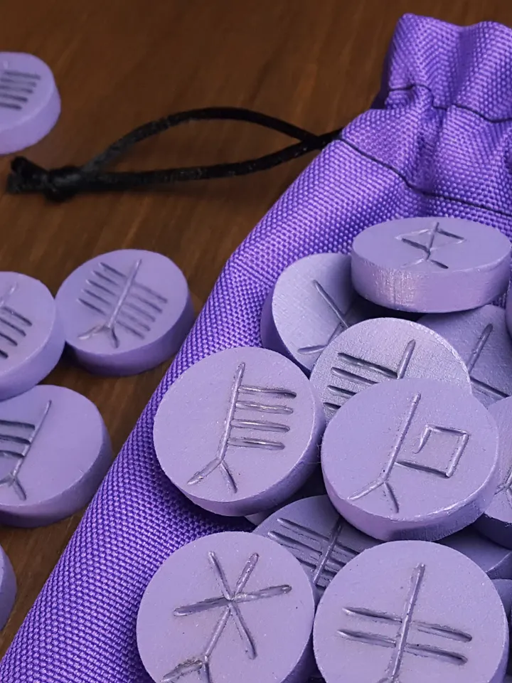 Mystical Purple Ogham Runes set, Runes Stones as Pagan Supplies: Wicca & Wiccan Rune Stones for Beginners, Altar Divination Tools - Norse Rune Set, Witchcraft Supplies and Witchy Gifts