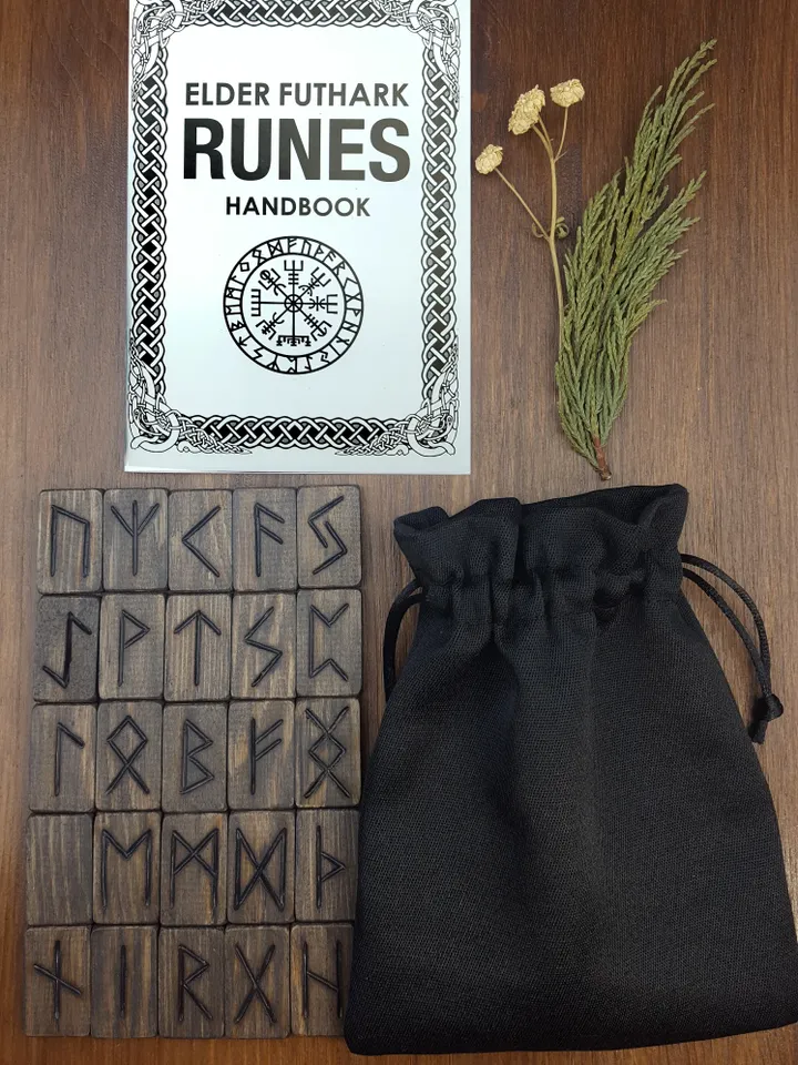 Shadows Runes set for divination with Book and bag