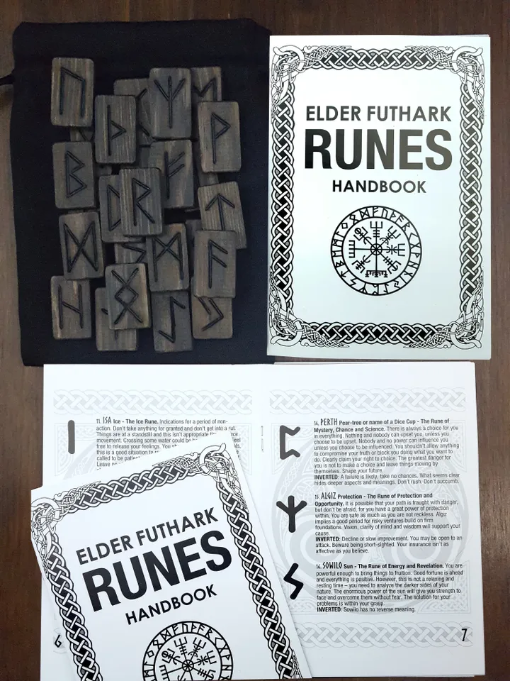 Shadows Runes set for divination with Book and bag