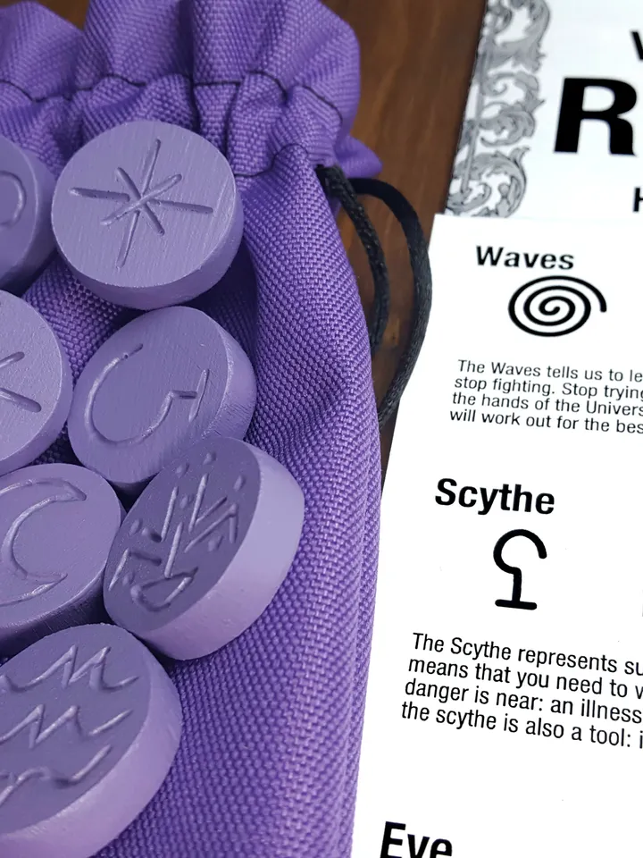 Mystical Purple Witches Runes set & Divination Guide, Altar Divination Tools - Runes & Book, Rune Stones as Pagan Supplies: Wicca & Wiccan Runes Stones for Beginners, Witchcraft Supplies & Witchy Gifts