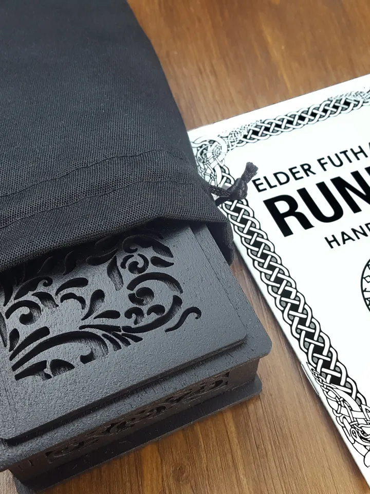 Shadows Runes set & Divination Guide, Runes Stones as Pagan Supplies: Wiccan & Wicca Rune Stones for Beginners, Altar Divination Tools of Black Rune Set and Book, Witchcraft Supplies and Witchy Gifts