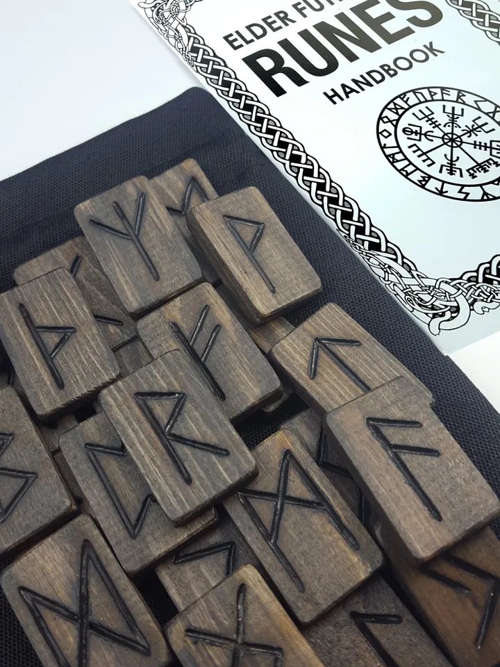 Shadows Runes set for divination with Book and bag