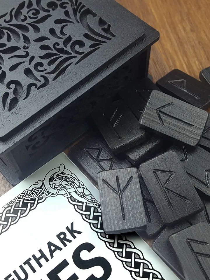 Shadows Runes set & Divination Guide, Runes Stones as Pagan Supplies: Wiccan & Wicca Rune Stones for Beginners, Altar Divination Tools of Black Rune Set and Book, Witchcraft Supplies and Witchy Gifts