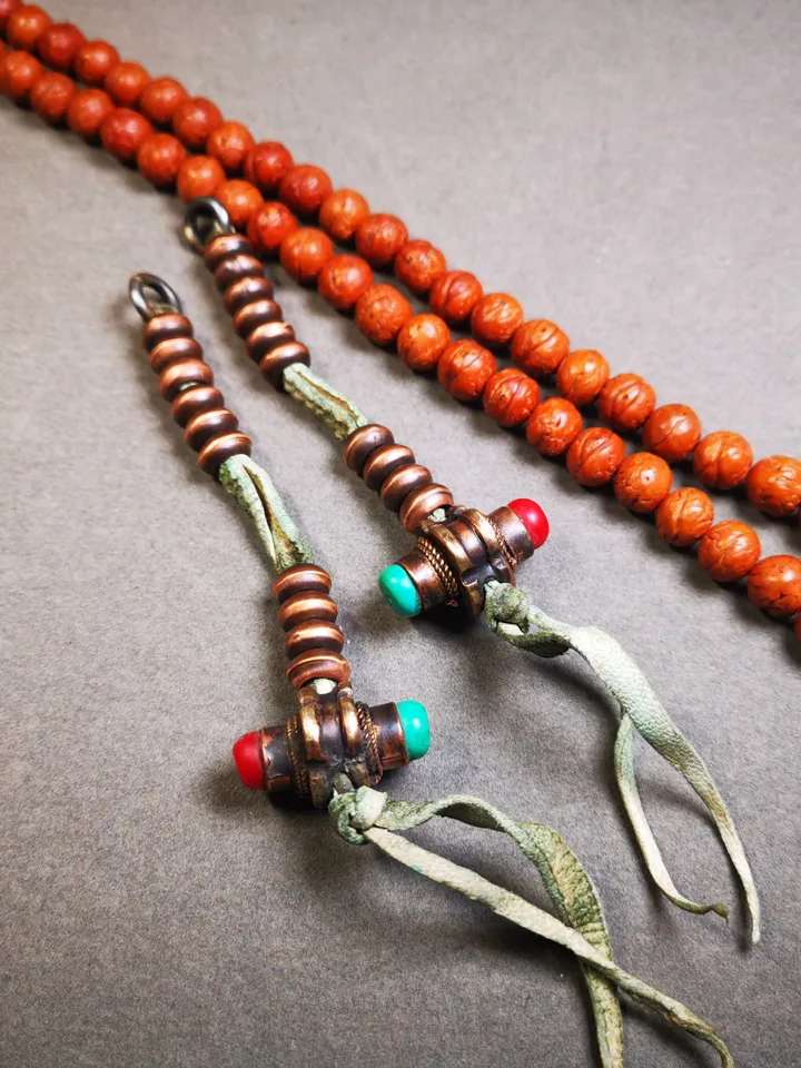 Gandhanra 9mm Tibetan Buddhist Prayer Bead Counters for 10-20mm Mala,with Agate Pendant,Made of Red Copper