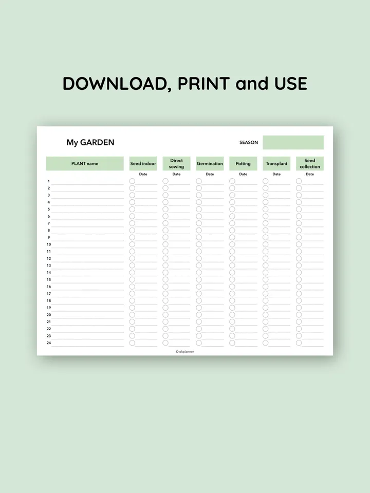 Printable Seeding Checklist. Greenhouse planting tracker Garden planning template. Seed-starting checklist. Planting schedule printable. Seeding tracker PDF. Garden organization chart. Vegetable planting guide. Herb garden planner. Flower seeding planner