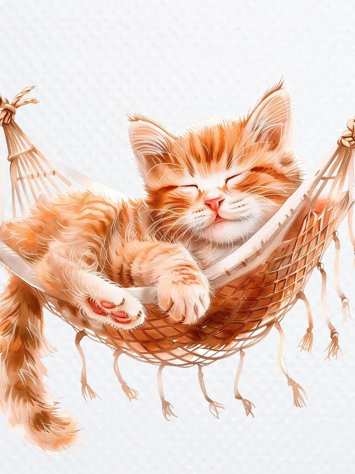 12 Sleeping Cat PNG Bundle, Cat in Hammock Printable Watercolor clipart for sublimation, High Quality PNGs, Paper craft, junk journals