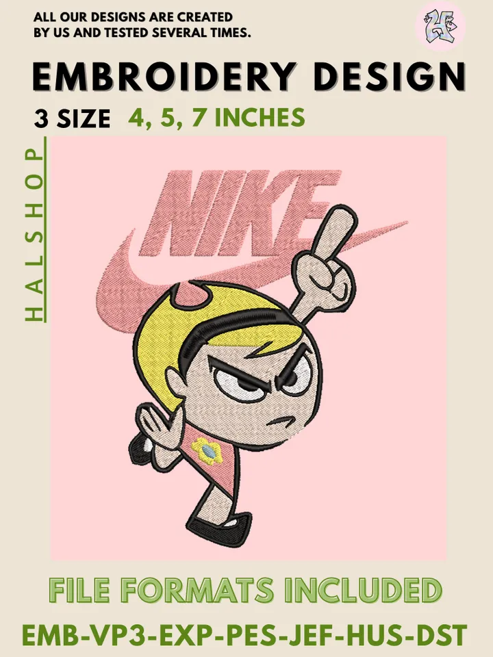 Mandy x Nike Machine Embroidery Design – Cartoon Character Digital Embroidery File 💀