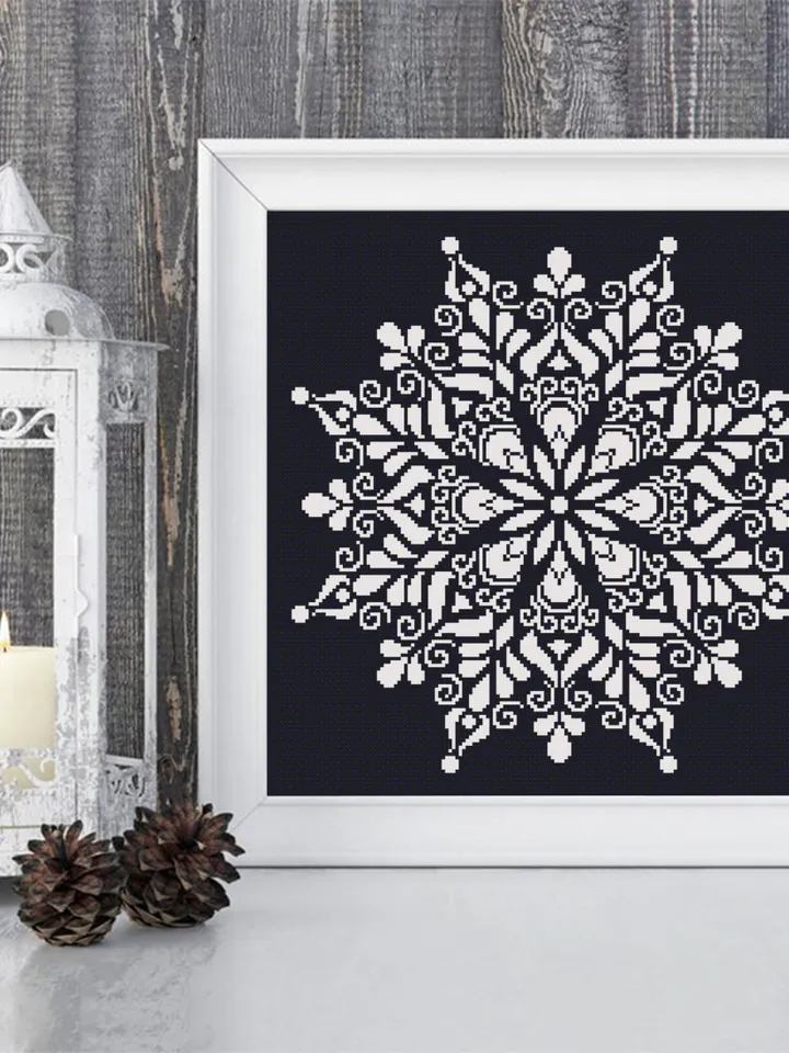 Mandala set cross stitch pattern PDF Monochrome mandala pattern Instant download PDF, Flower mandala cross stitch chart, DIY Home decor #S49