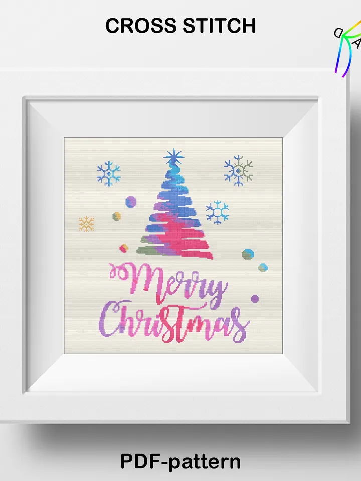 Cross stitch pattern MERRY CHRISTMAS / Hand embroidery design Digital PDF file