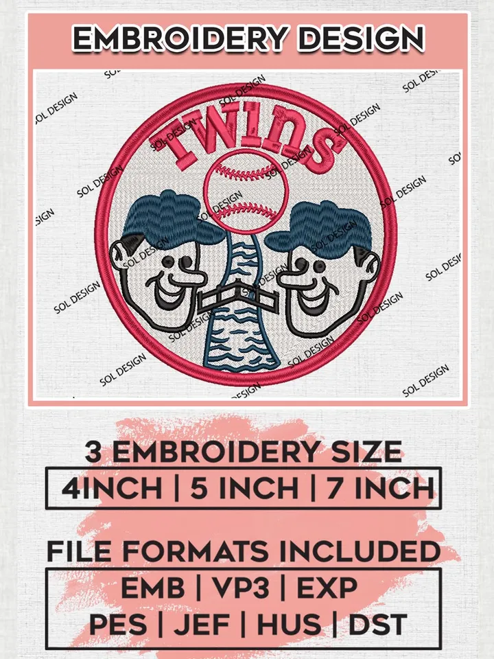 Funny Minnesota Twins Baseball Team Logo Embroidery Design Files, MLB Minnesota Twins Team Embroidery, MLB Teams, 3 sizes, MLB Machine embroidery designs, Digital Download