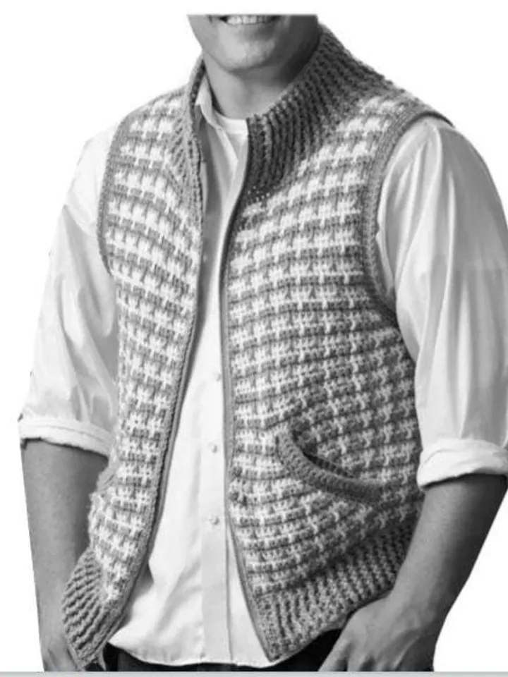 Mens vest waistcoat crochet pattern, crochet pattern for men, easy simple sleeveless cardigan vest pattern pdf