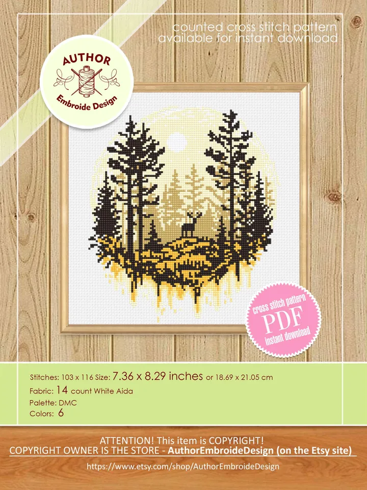 Nature landscape cross stitch pattern PDF download Deer cross stitch chart, Simple cross stitch beginner, Forest pattern digital PDF #L81