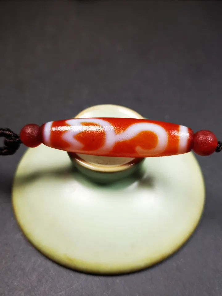 Gandhanra Tibetan Fire Agate Lotus Dzi Bead Necklace