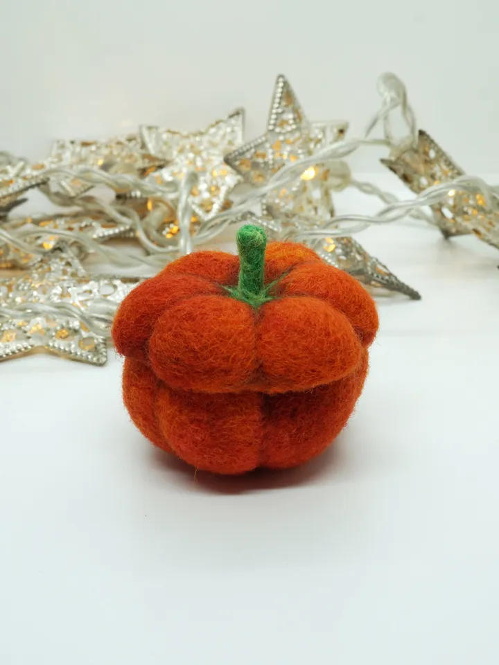 Miniature needle felted pumpkin with a sleeping mouse inside, needle felted mouse, white mouse, baby mouse, made to order