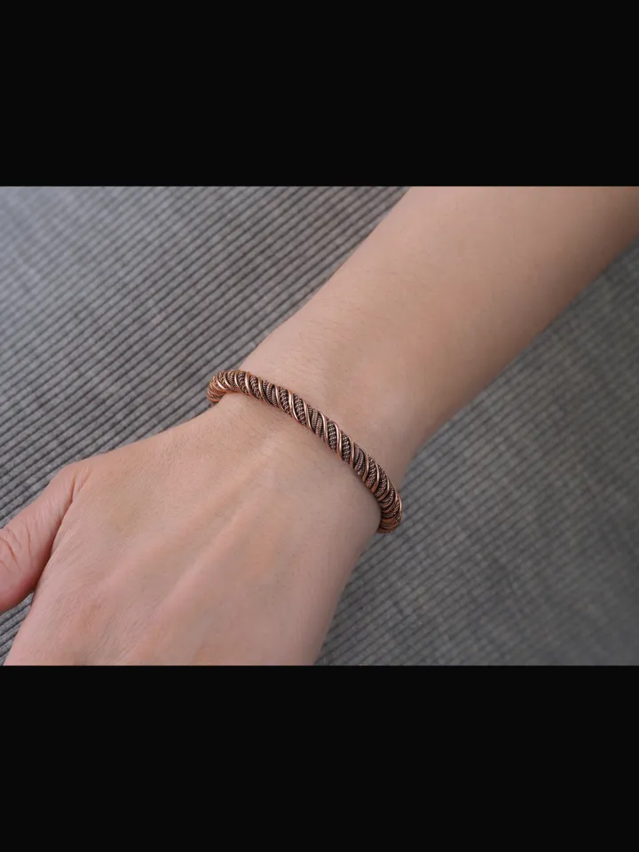Narrow wire wrapped copper bracelet Unique metal bangle Handmade jewelry