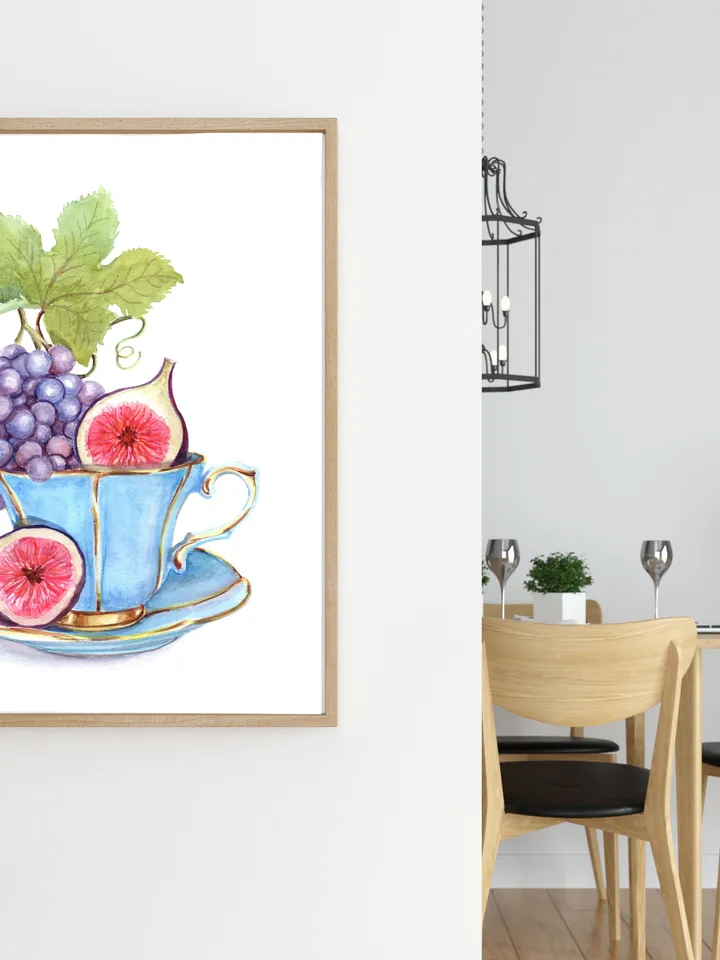 Tea Cup Watercolor Painting Print Fruit Watercolor Tea Lovers Vintage Tea Cup Art Figs Tea Party Decor Gift For Tea Lover Print Wall Art