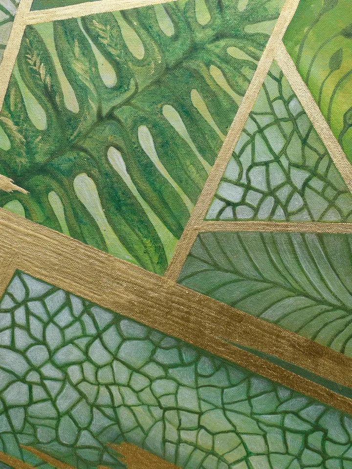 Green and Gold Abstract Wall Art Chartreuse Original art Floral Painting Botanical Art Green leaves art