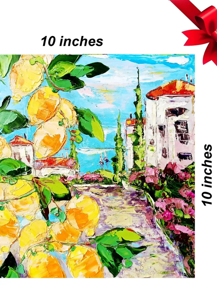 Amalfi Lemon Tree Painting Courtyard Original Art Impasto Oil Painting 10x10 Coastal View Free Shipping Floral Wall Art by ArtProkopaloSv