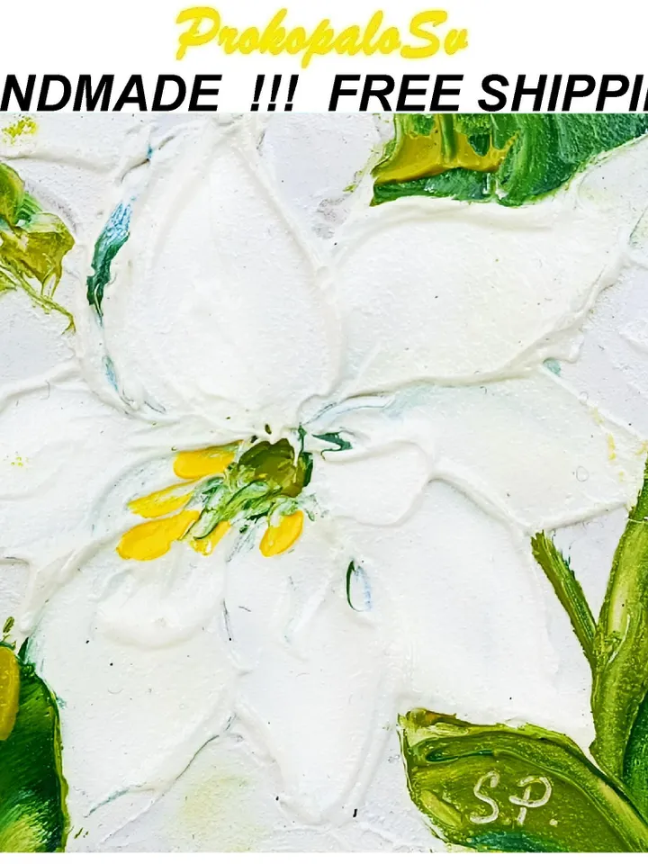 Lily Painting Cornflower Original Art Impasto Oil Painting 4x4 Impasto Lily Wall Art Floral Meadow Painting Field