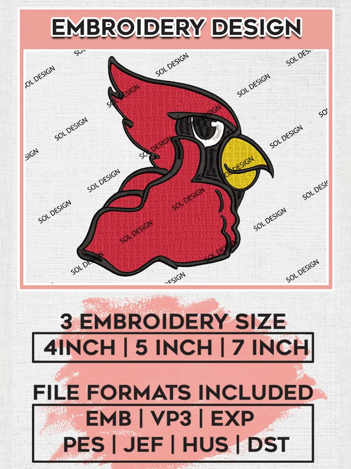 NCAA Illinois State Redbirds Team Funny Head Mascot Logo embroidery designs, NCAA Illinois State Redbirds Logo Machine embroidery files, NCAA Team Logo embroidery designs, NCAA Game Day Machine embroidery designs, Digital Download