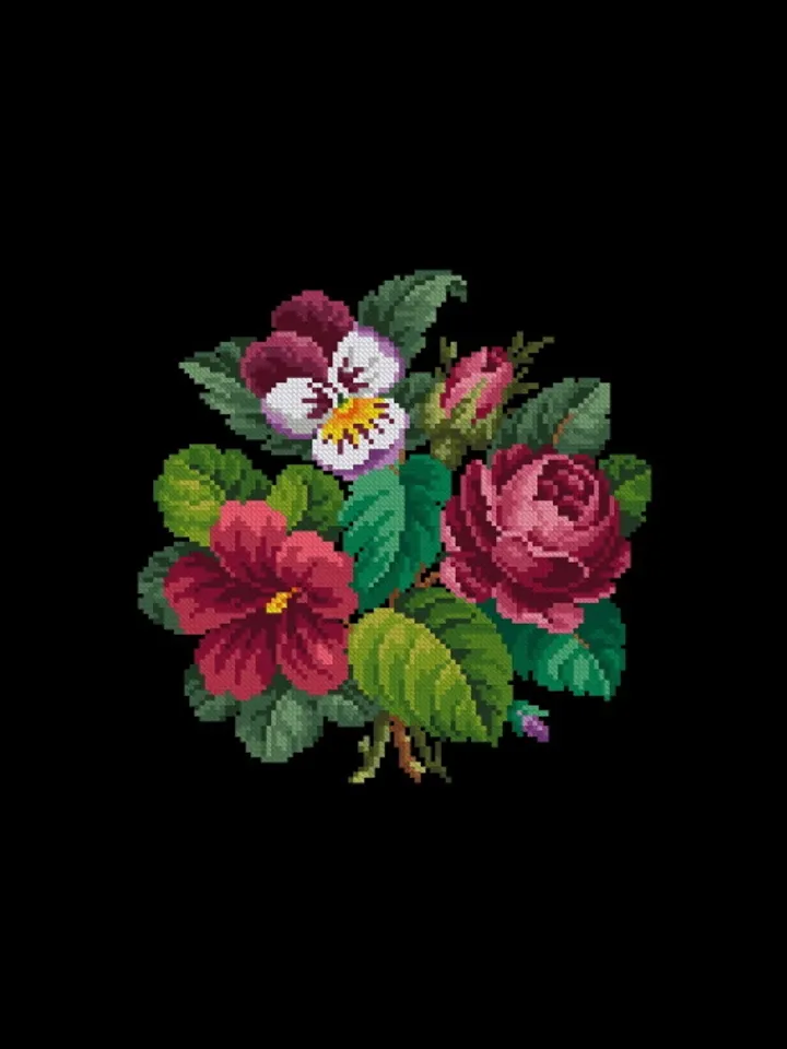 Berlin Woolwork Bouquet 08 Flowers Vintage Cross Stitch Pattern PDF Compatible Pattern Keeper