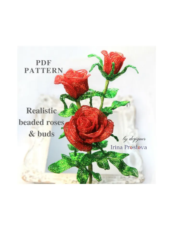 French Beaded Flowers pattern | Beaded Rose | Seed bead patterns | Beading tutorial | Digital Download - PDF