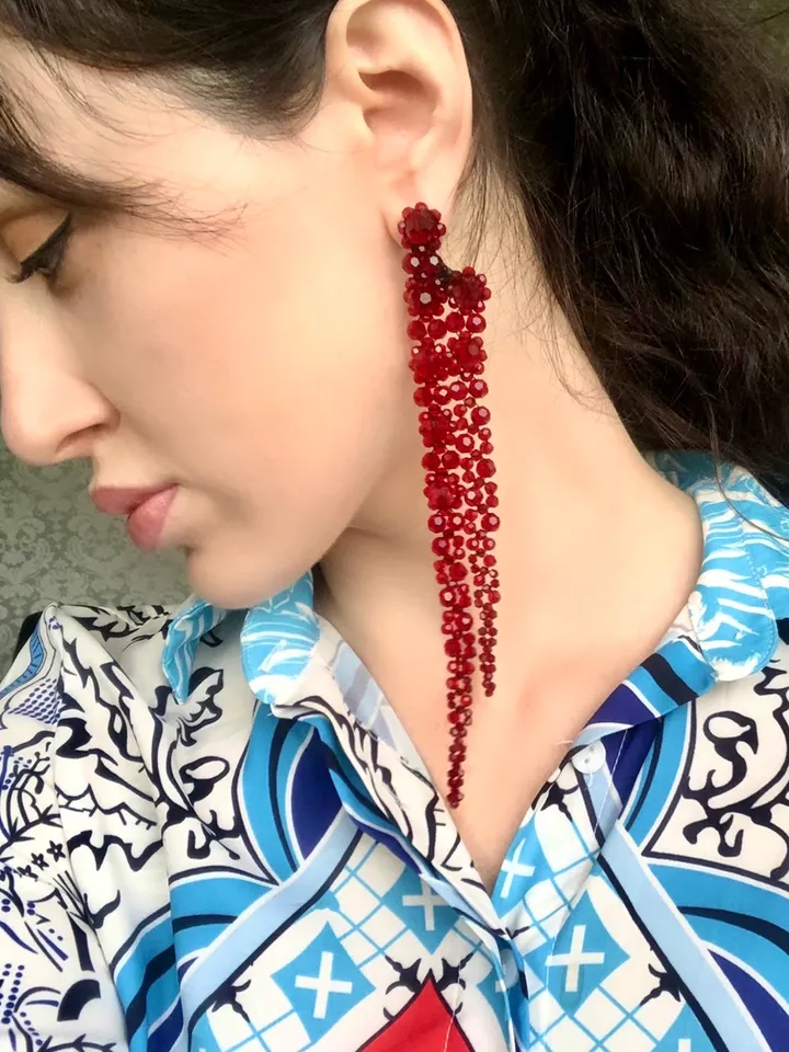 Double Drop Crystal Earrings Handmade