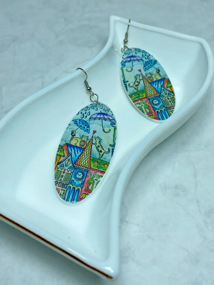 Earrings with cats. Interesting design of summer earrings. Handmade.