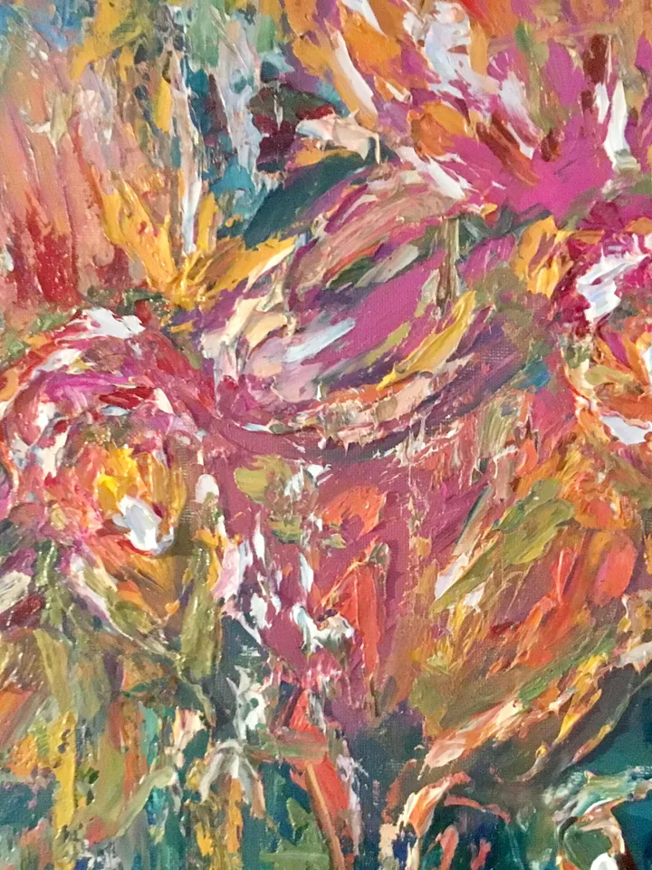 Orange orchids oil painting,original impasto impressionistic style oil heavy textured painting on stretched canvas,flowers canvas art.