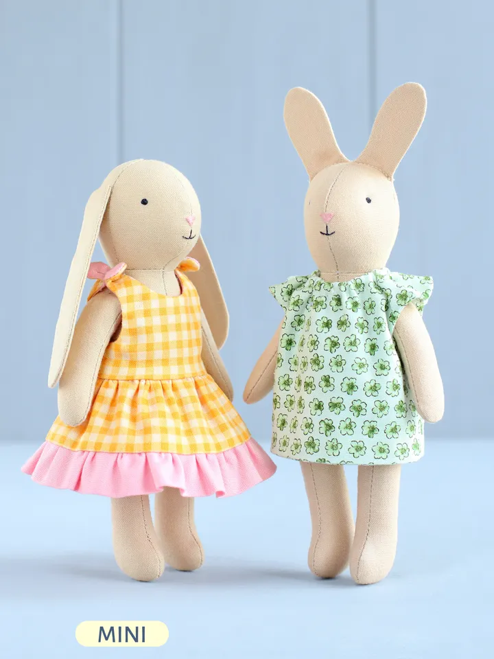 2 PDF Two Mini Bunnies in Sundress and Dress Sewing Patterns